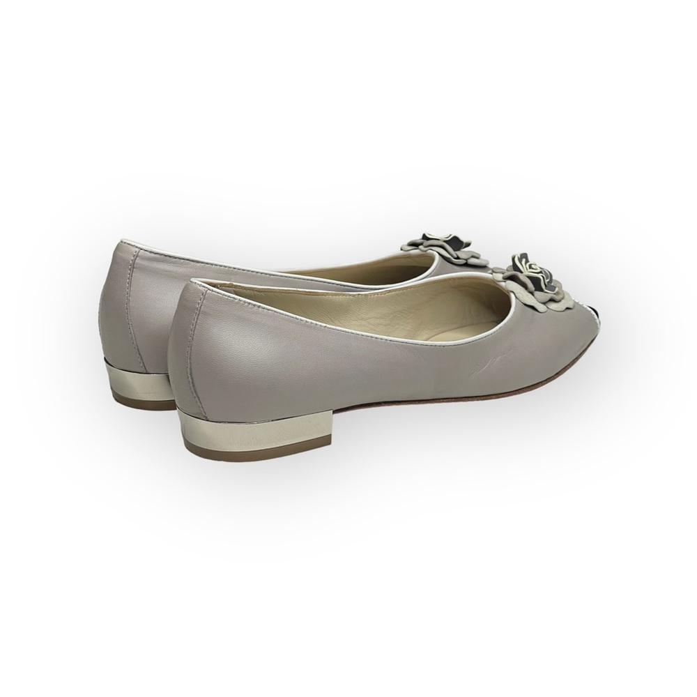 R & Renzi ❁ Mirror Peep Toe Flats with Camellia ❁ Silver Graphite ❁ 38 7.5M 8M ❁ - Picture 3 of 16